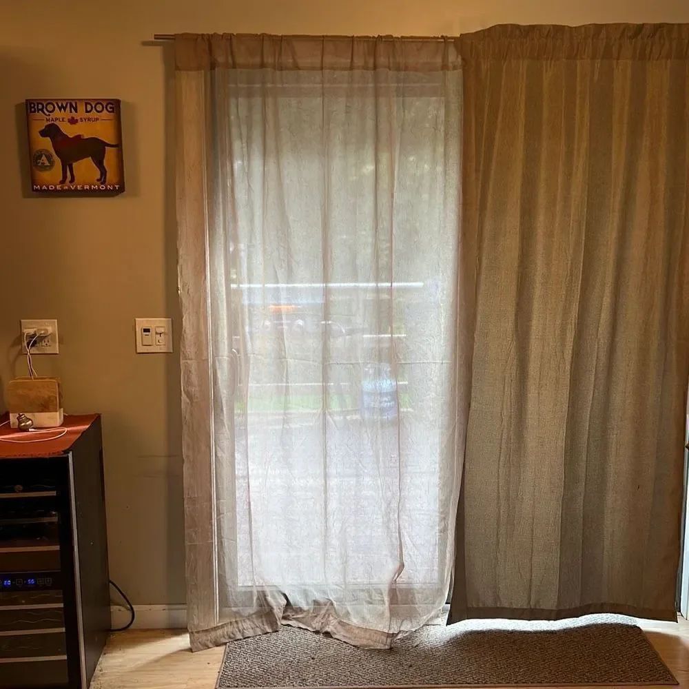 Home Brown Sheer Floor Length Plain Rod Pocket Curtain Set Of 2